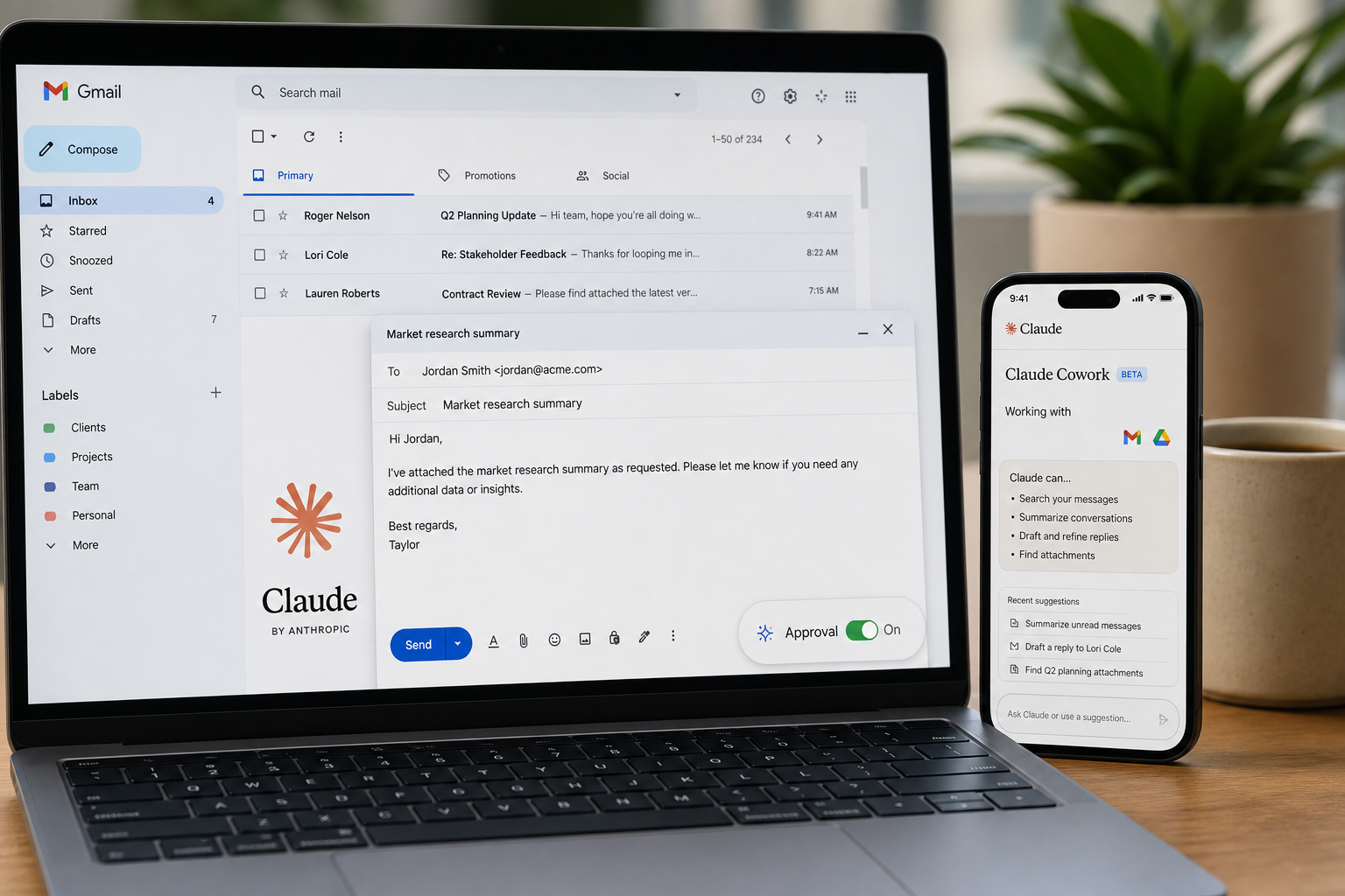 Anthropic Lets Claude Send Gmail and Opens Cowork on Paid Plans