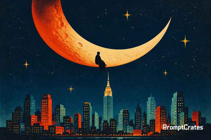 Crescent Moon Over the City