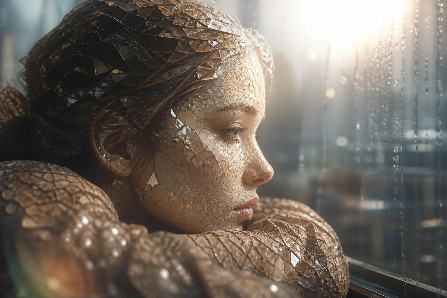 Crystalline Rain-Glass Portrait