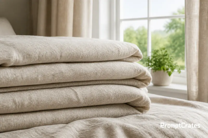 Folded Oatmeal Linen Bedding