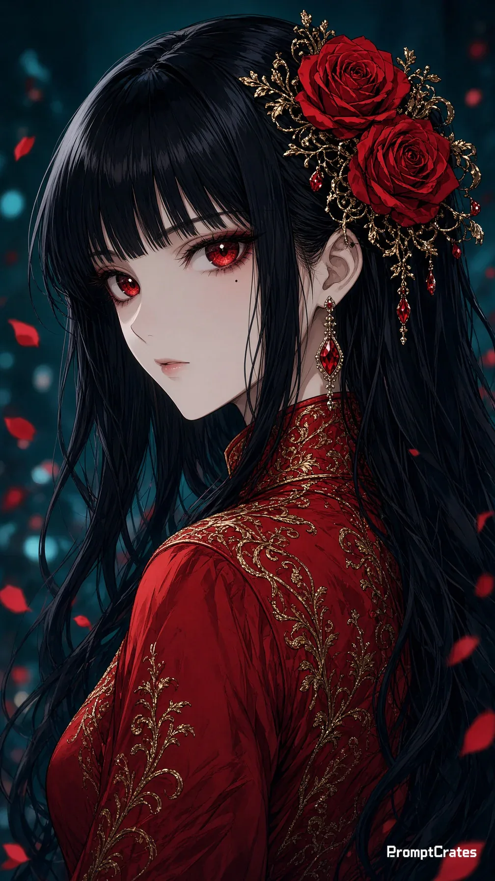 Kiri Red Qipao Roses