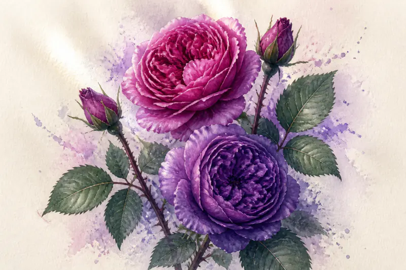 Magenta Purple Watercolor Roses