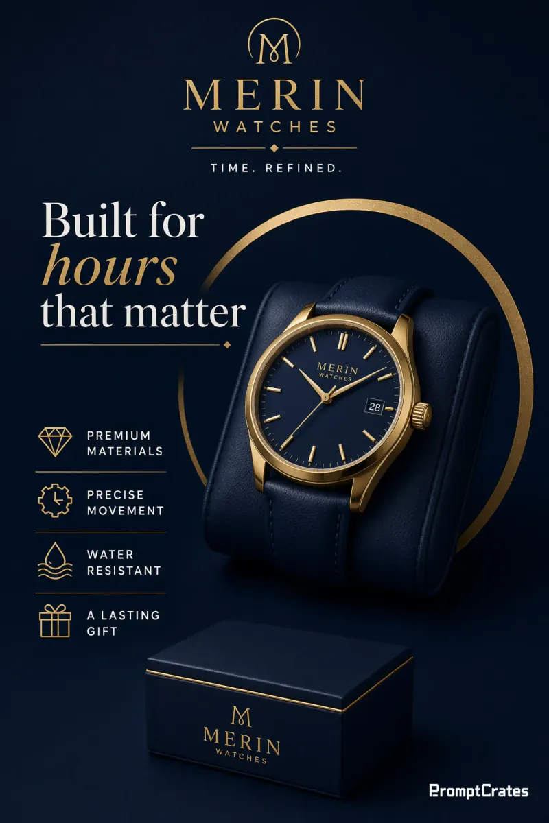 Merin Navy Gold Watch Poster