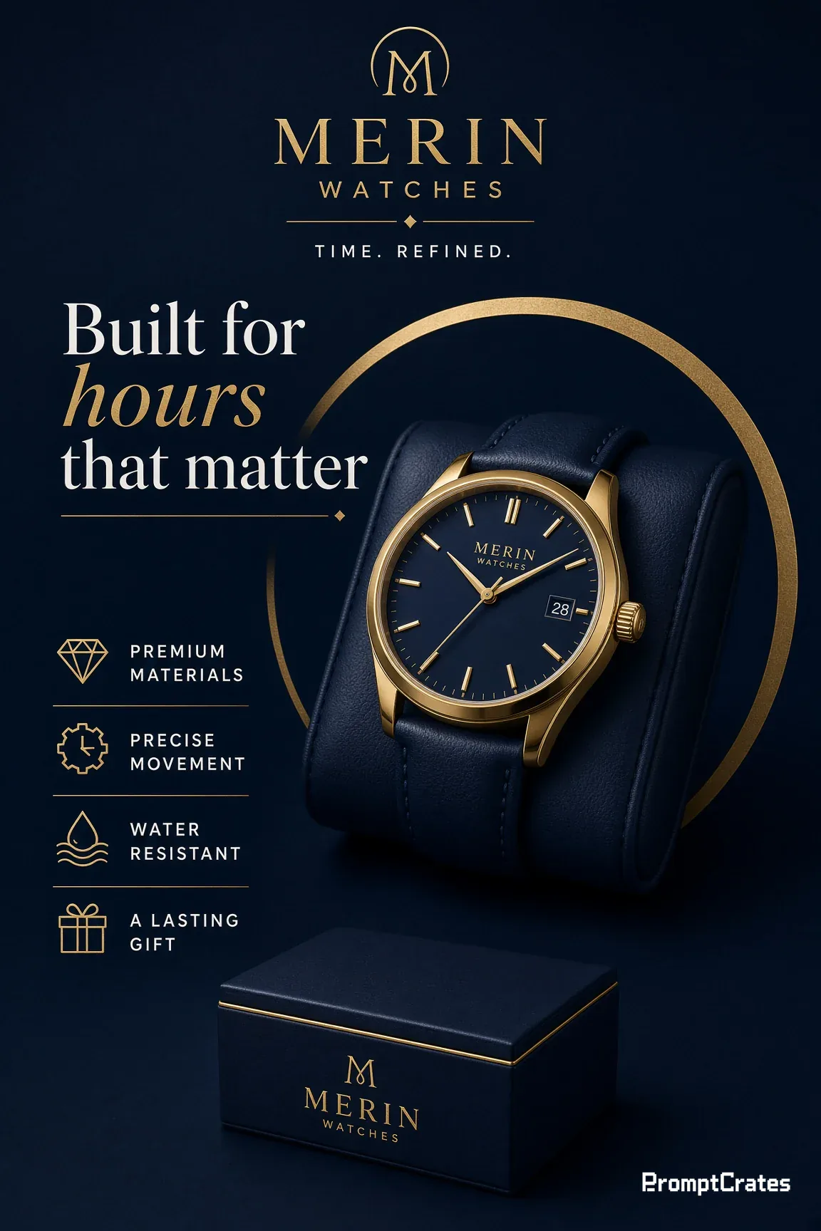 Merin Navy Gold Watch Poster