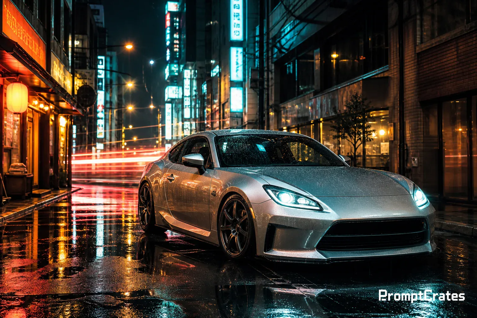 Japanese Night with Sport Car