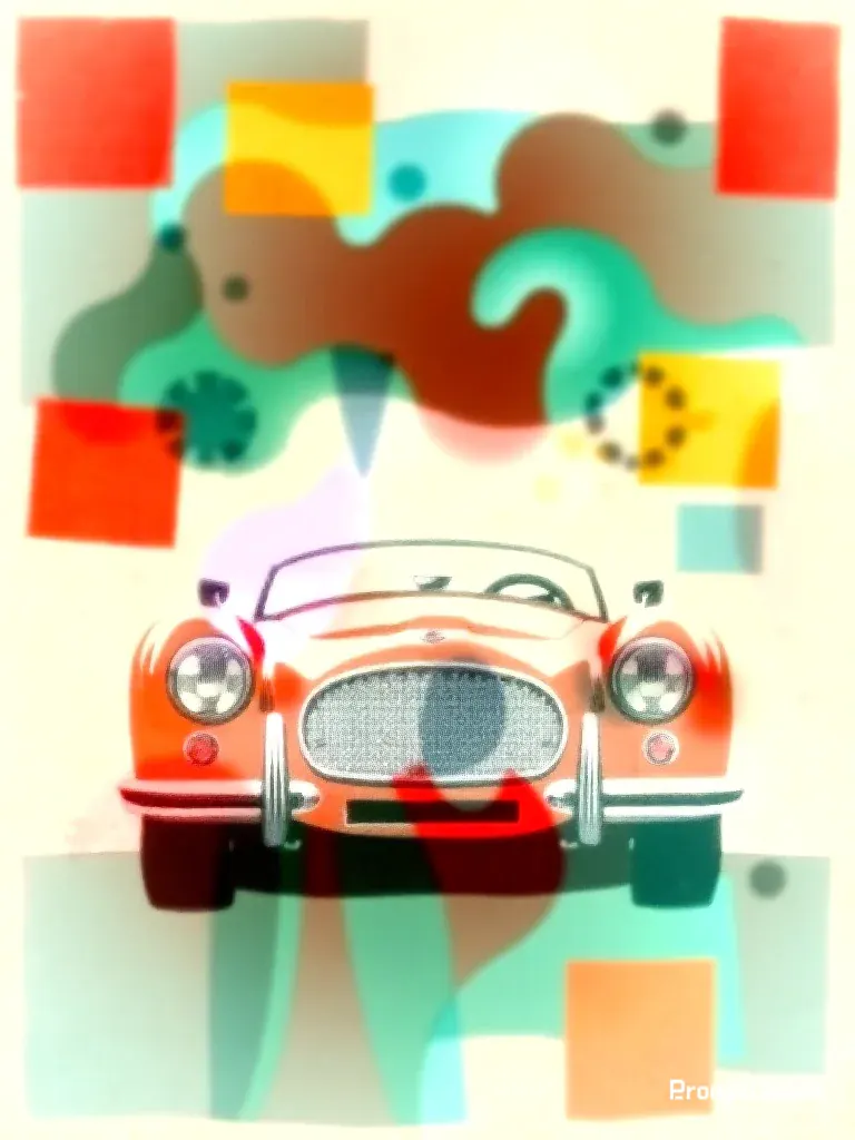 Red Roadster Linocut Poster