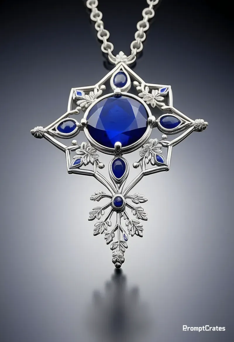 Sapphire Filigree Leaf Pendant