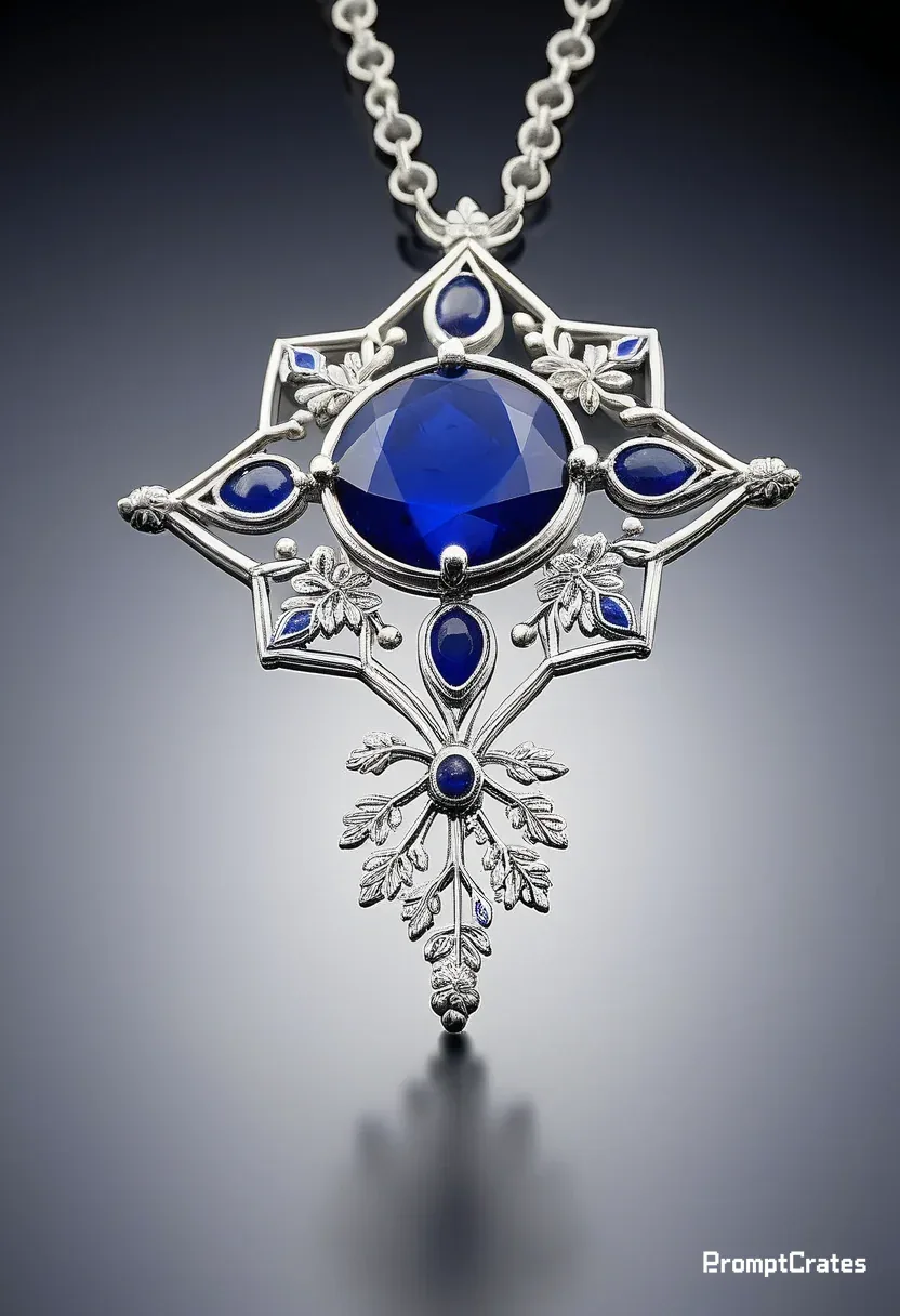 Sapphire Filigree Leaf Pendant