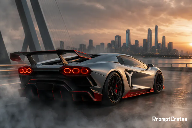 Silver Supercar Sunset Bridge