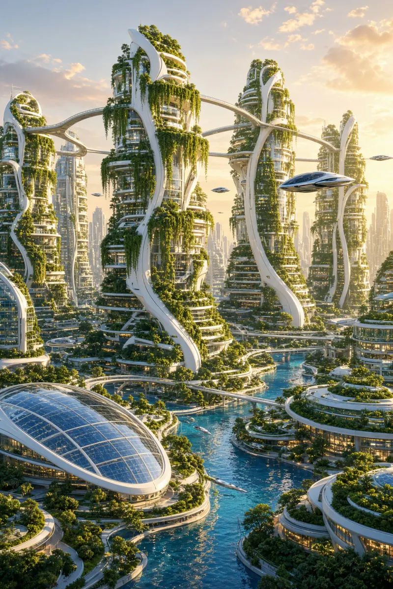 Solarpunk Botanical City with Vertical Forests