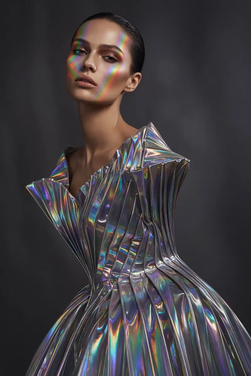 Avant-Garde Studio Fashion Portrait in Iridescent Silk