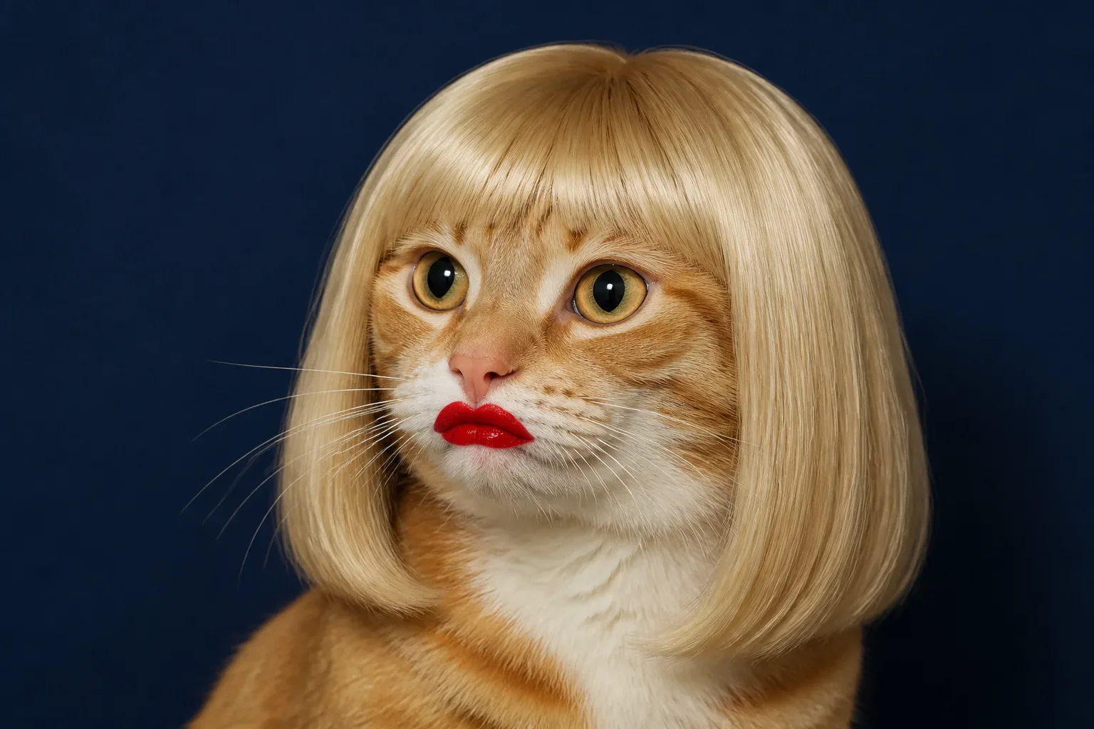 Tabby Cat in a Blonde Wig