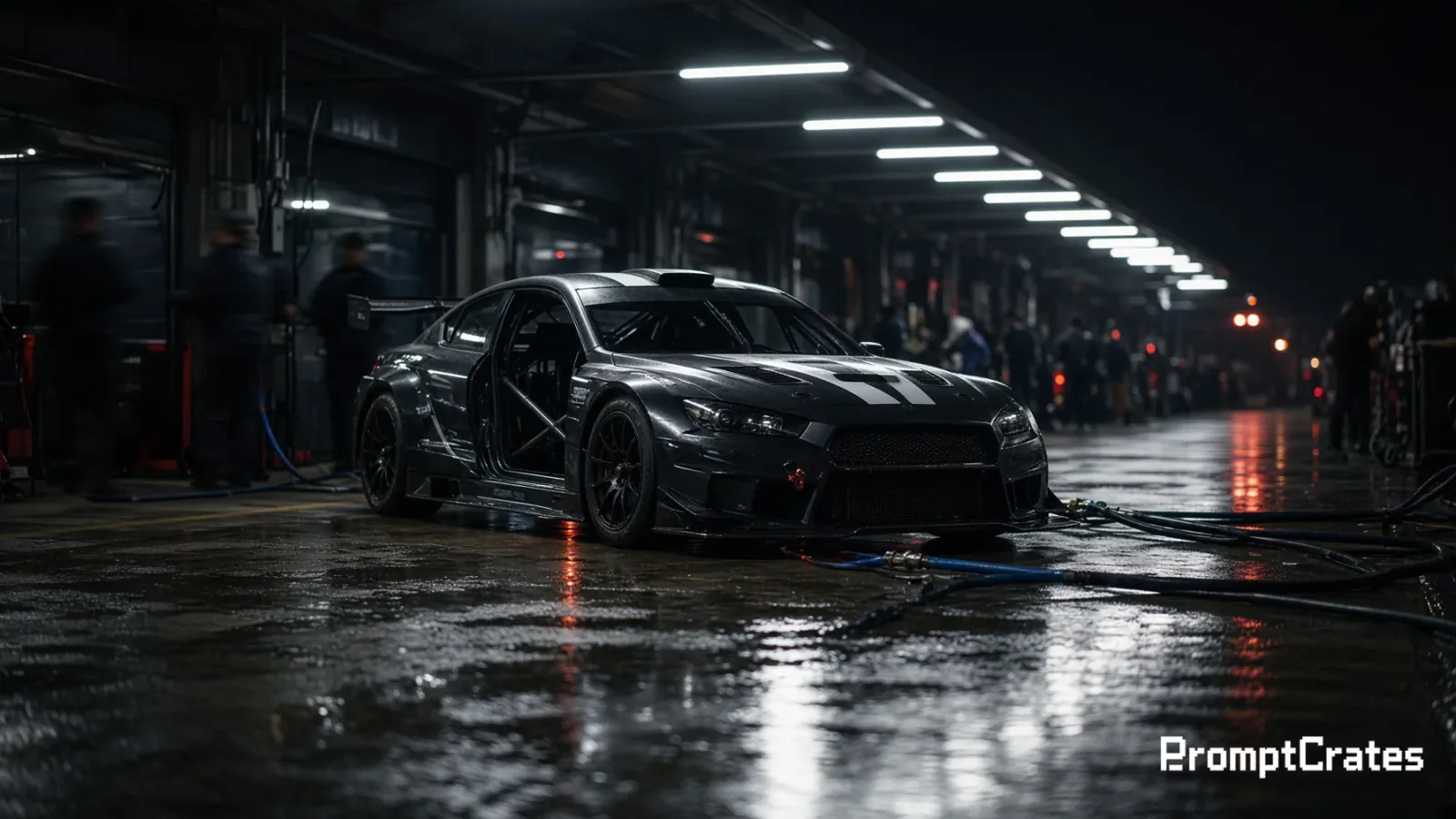 Torn Night Pit Lane Race Sedan