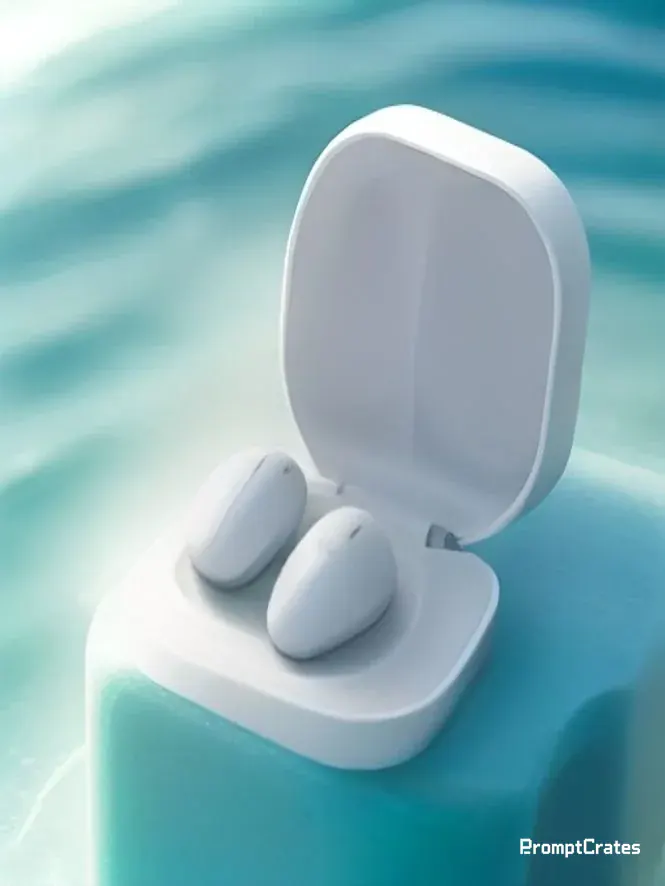 White Earbuds Ocean Plinth