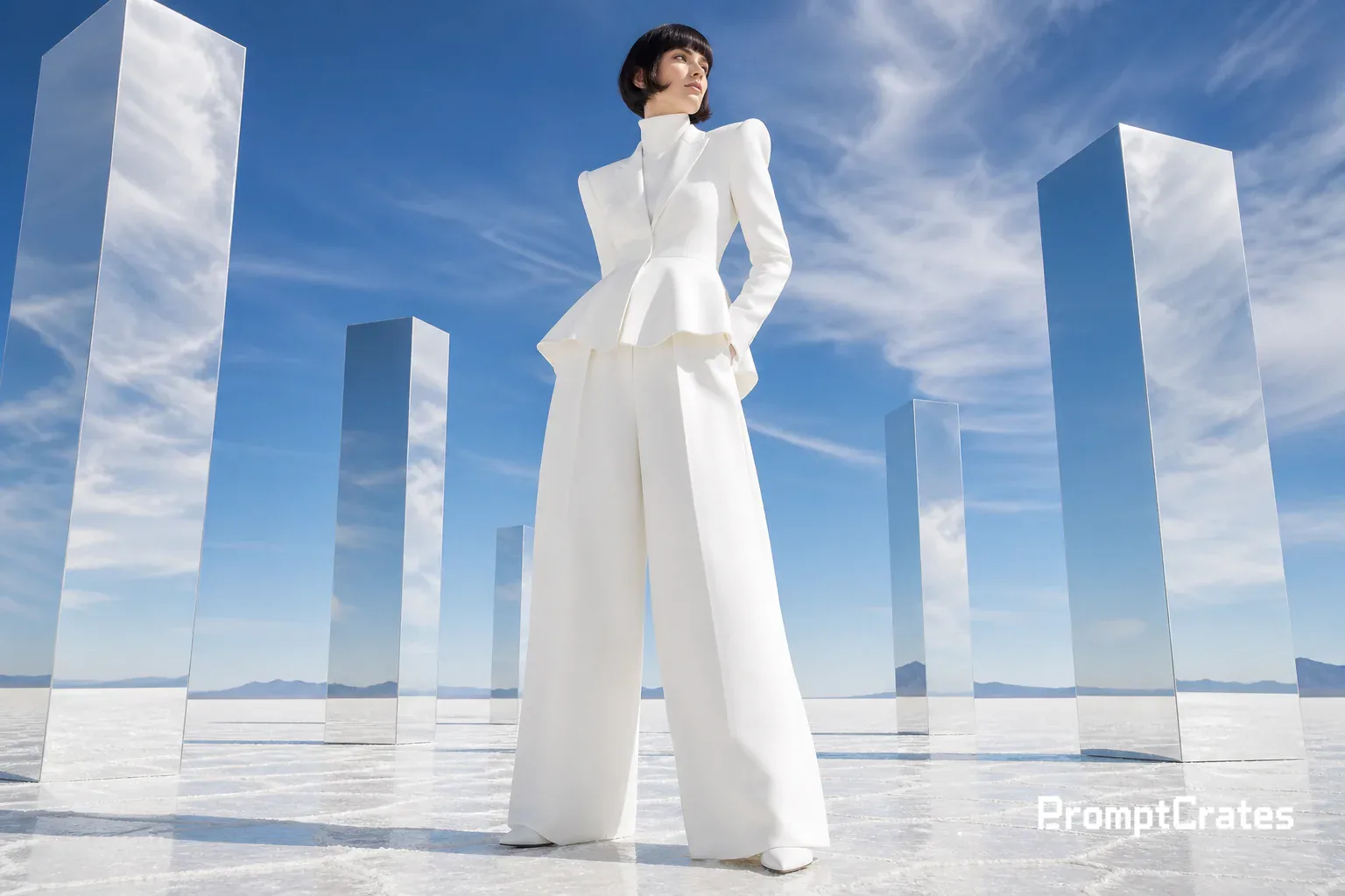 White Power Suit on Mirrored Flats