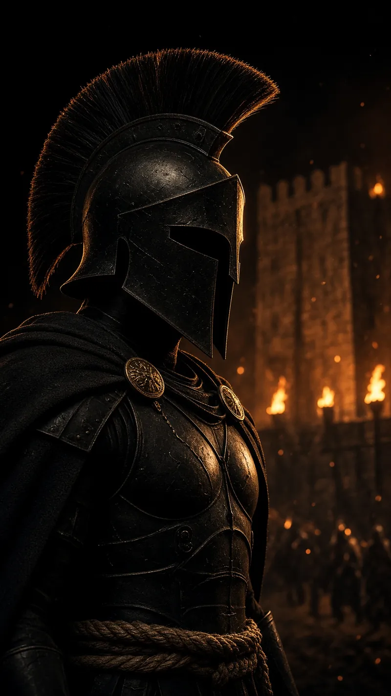 Black Helm Before Torchlit Walls