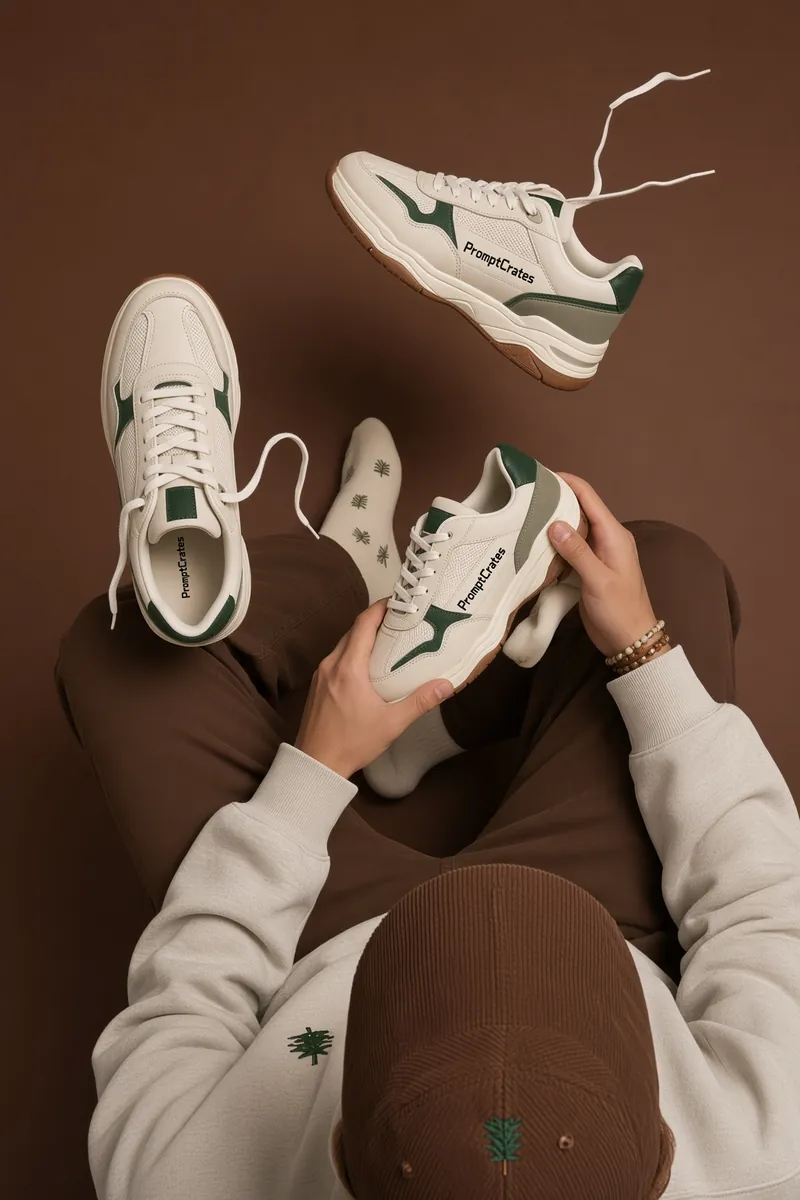 Cream Green Lace-Up Court Pair
