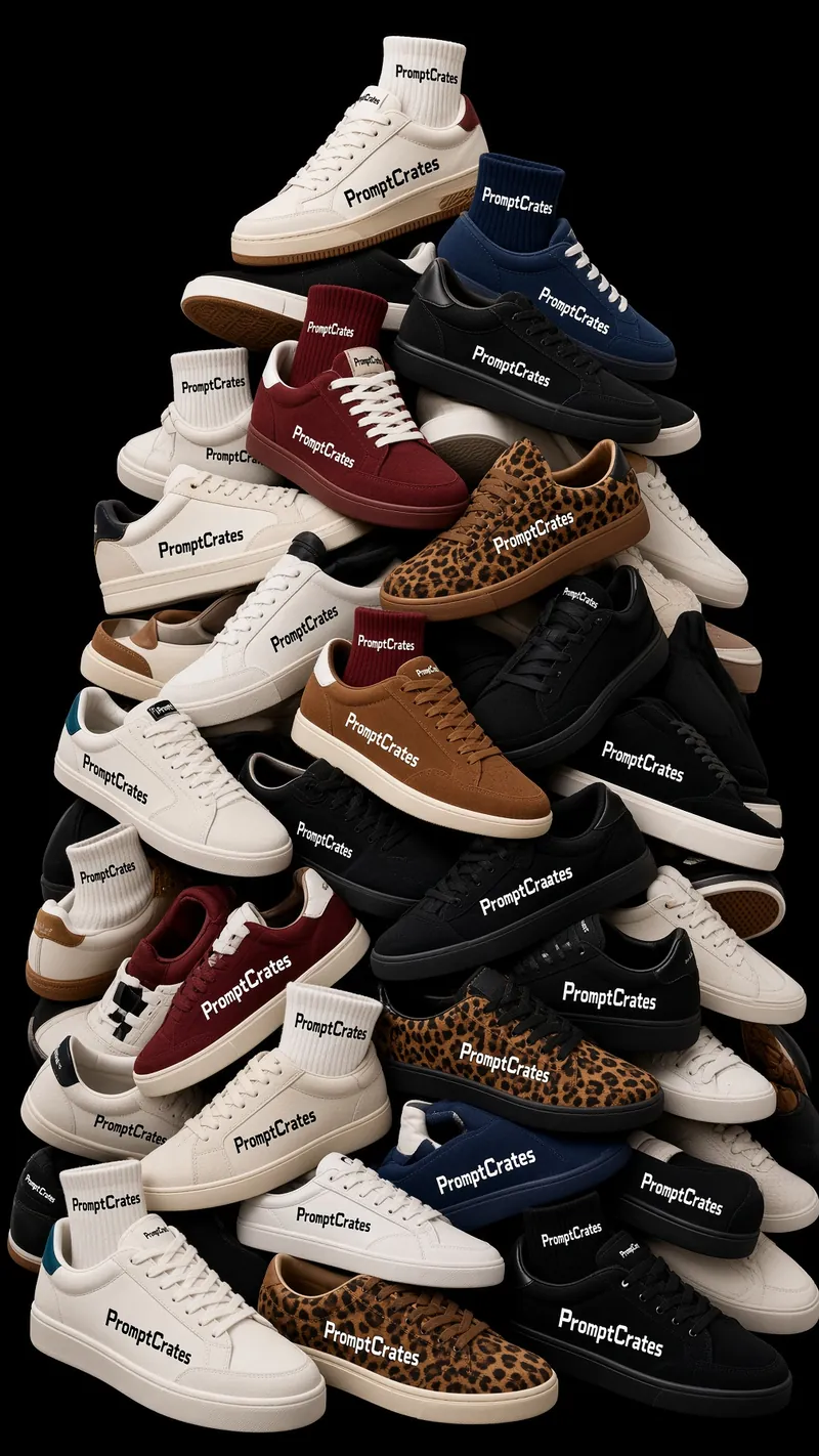 Dense Retro Sneaker Heap On Black