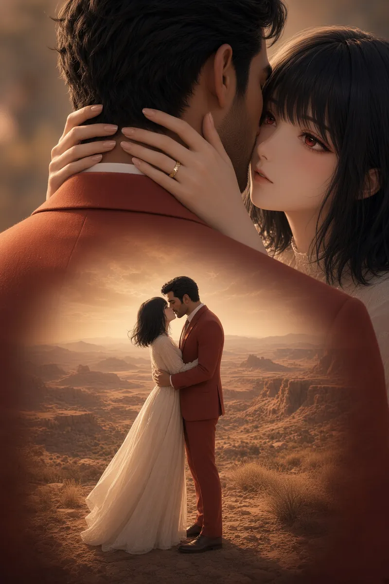 Desert Double Exposure Wedding Embrace