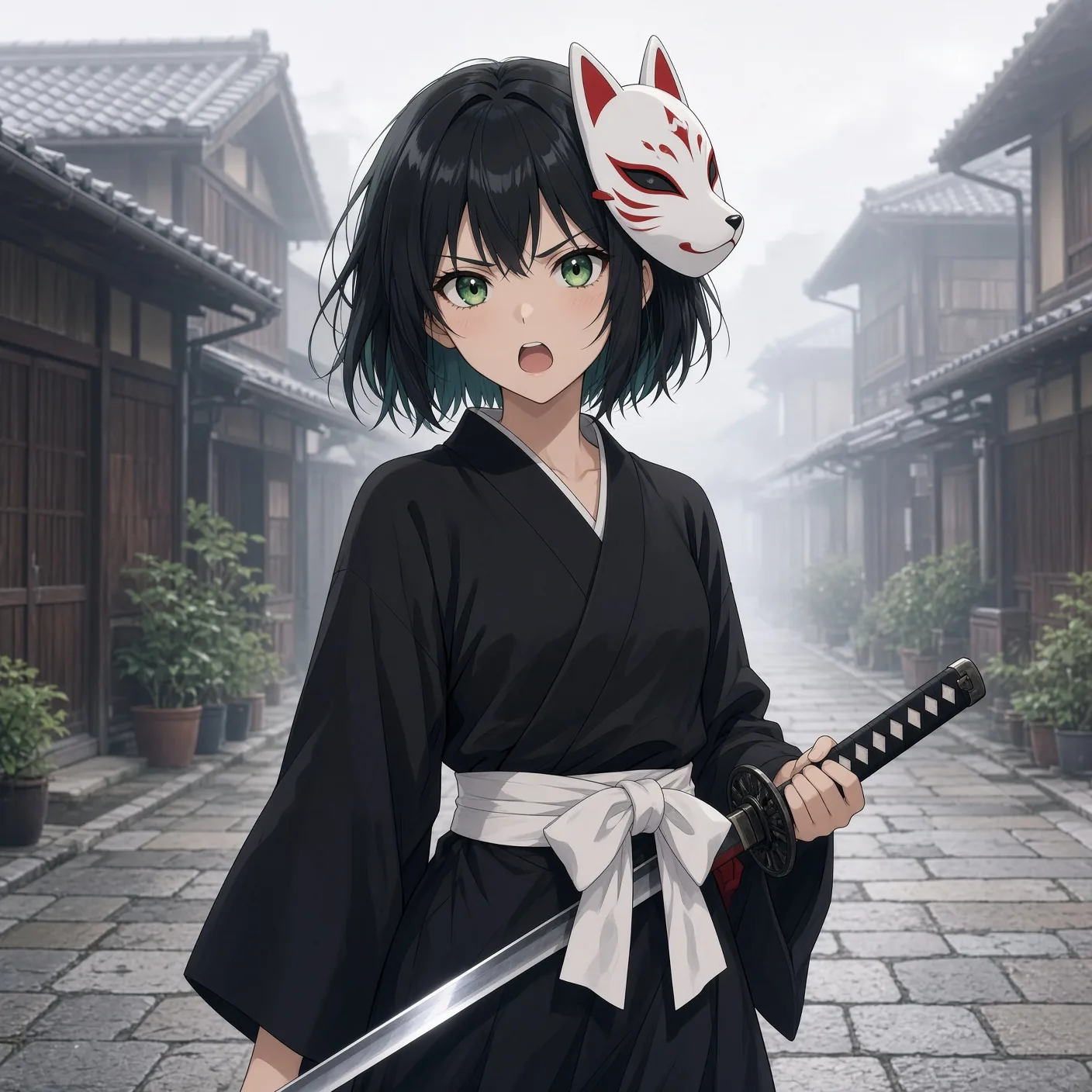 Fox Mask Draws Steel In Mist