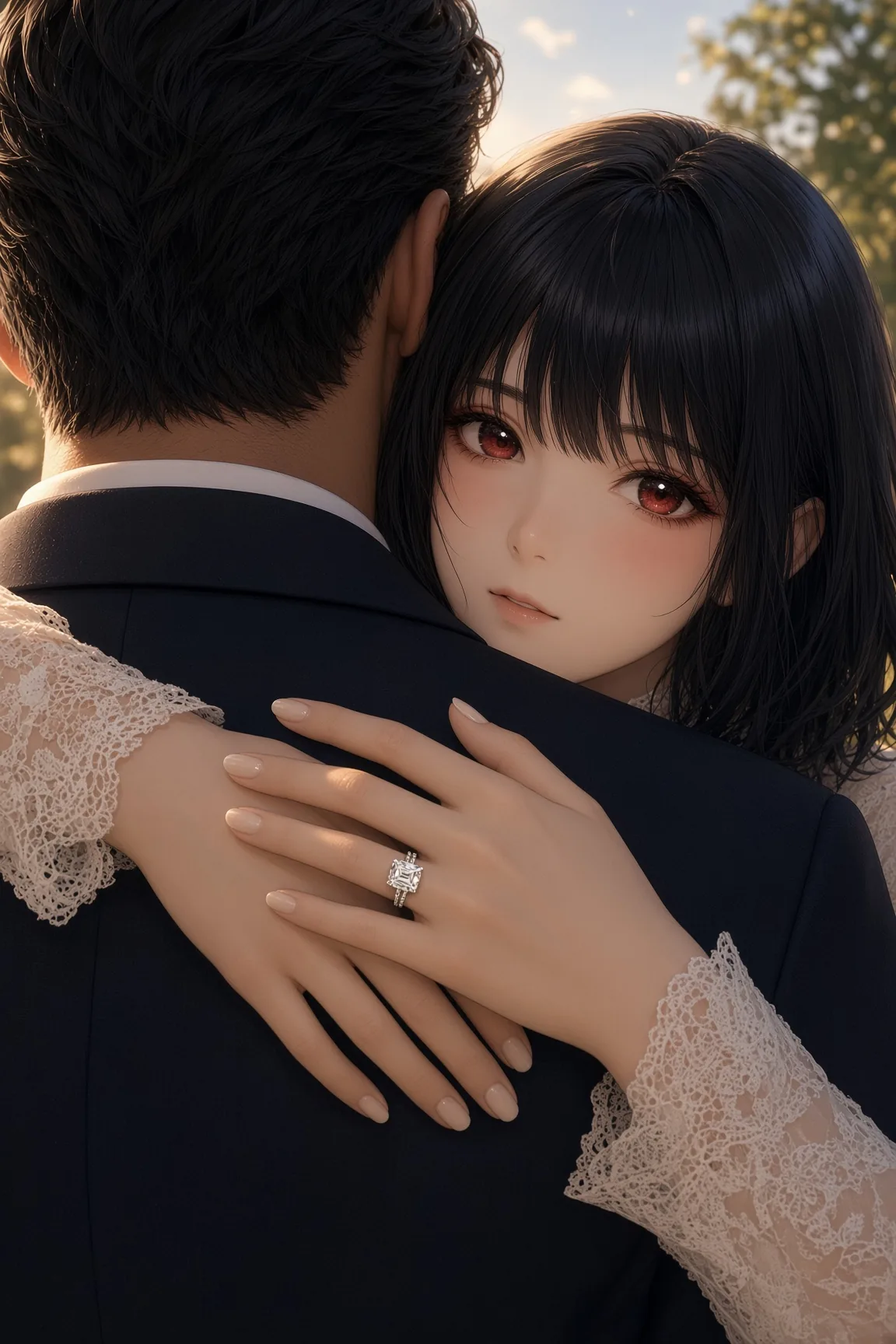 Lace Sleeves Cradle The Emerald Ring