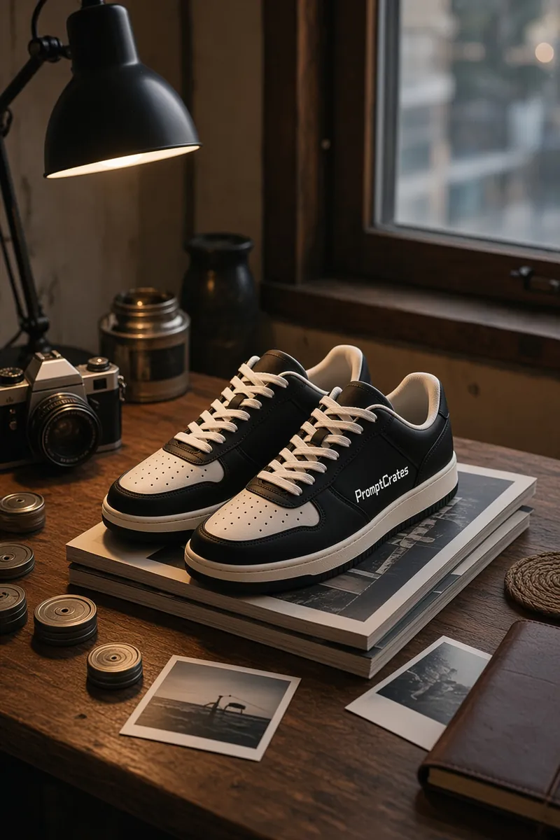 Monochrome Court Shoes On Desk Still