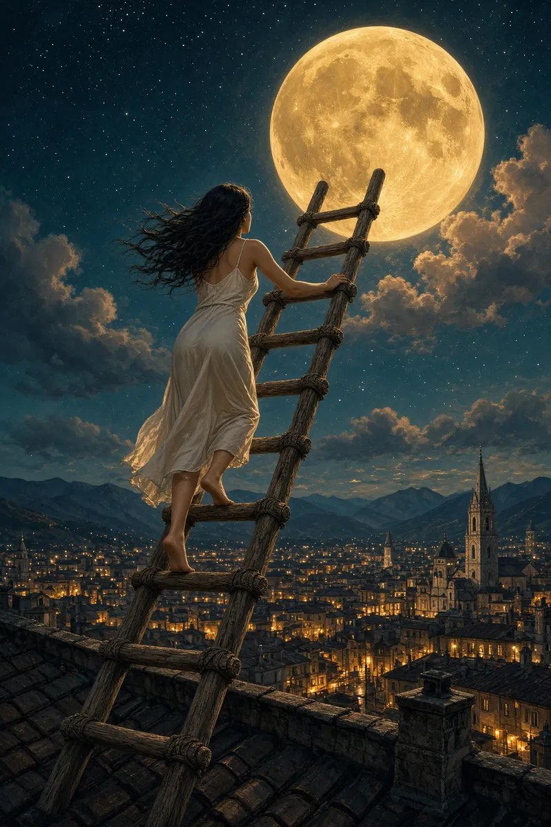 Moon Ladder Climbs Above The City