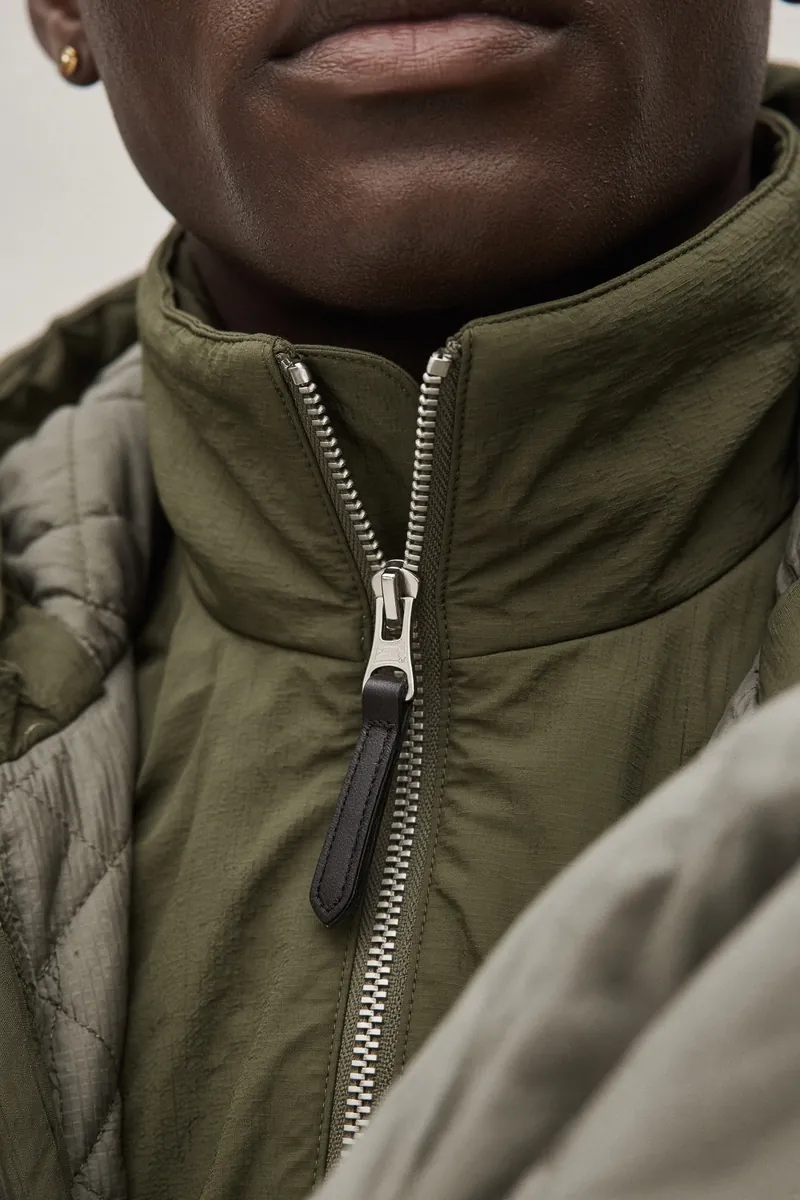 Olive Nylon Zipper Editorial Closeup