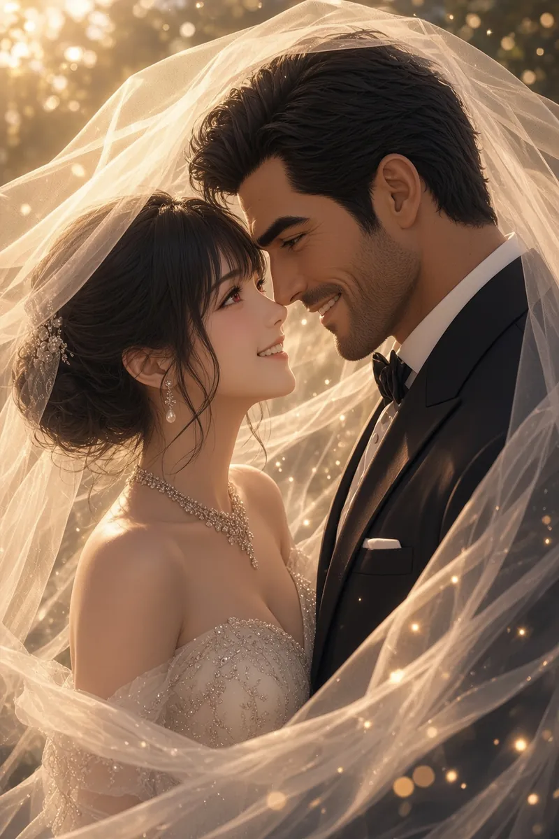 Smiling Under Veil Golden Light