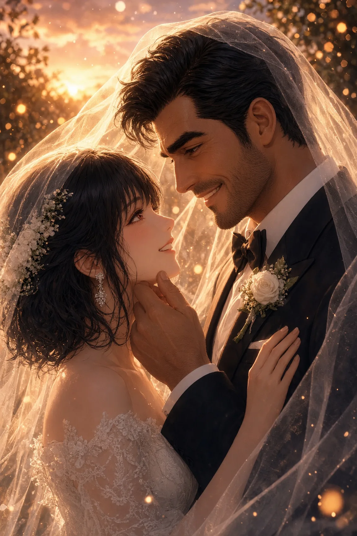 Sunset Veil Frames Their Smile