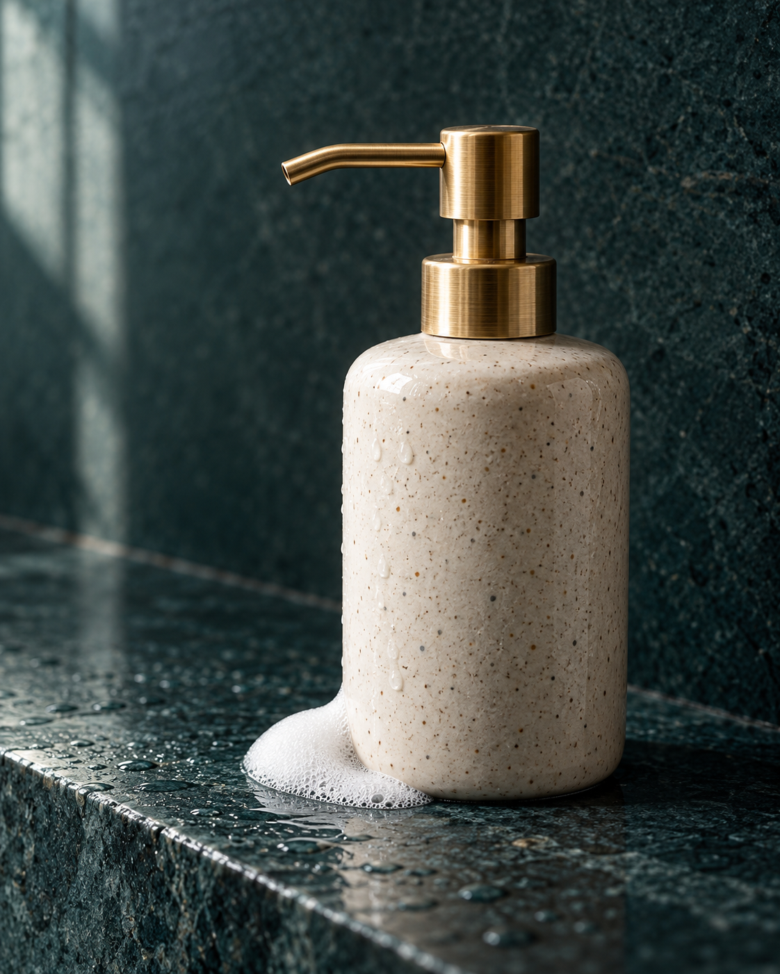 Teal Ceramic Soap Bottle Photoshoot