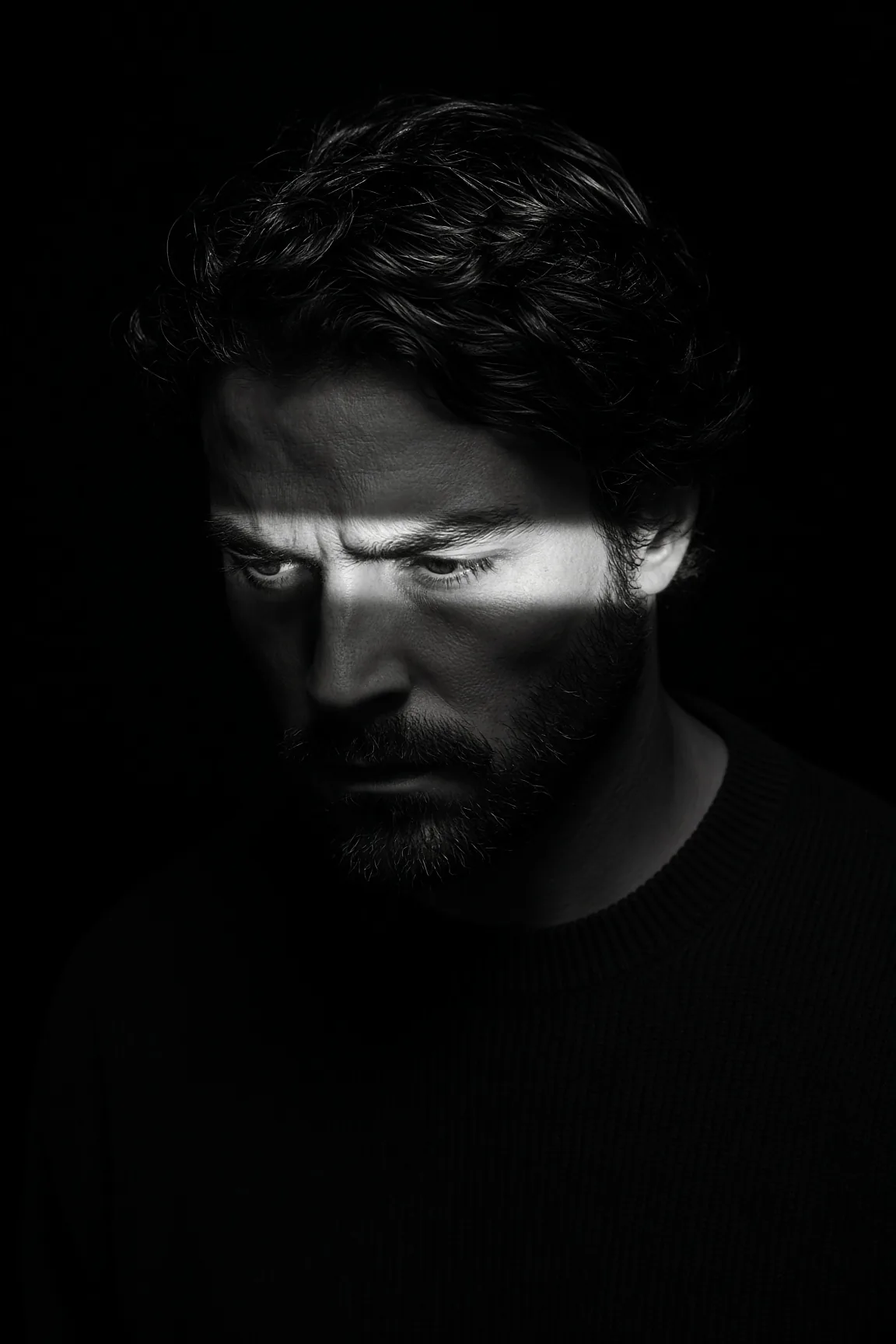 Black And White Beam Lit Male Portrait