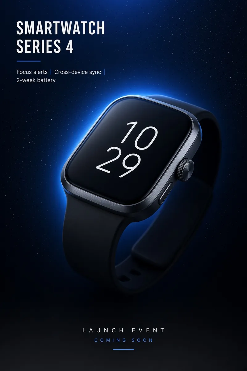 Black Squircle Smartwatch Starry Blue Tech