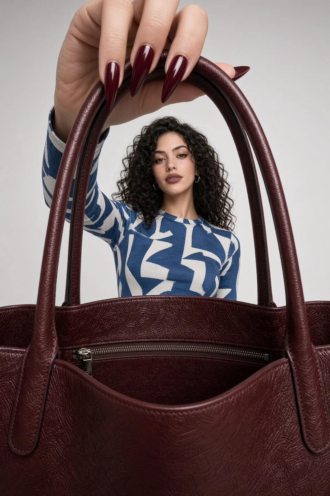 Burgundy Tote Handle Frame Studio Portrait