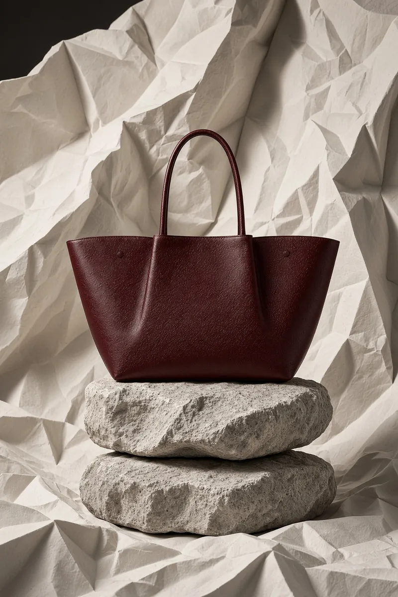Burgundy Tote On Stone Crumpled Paper Set