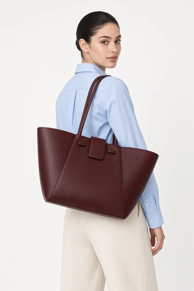 Bag Burgundy Tote Over Shoulder Lookback