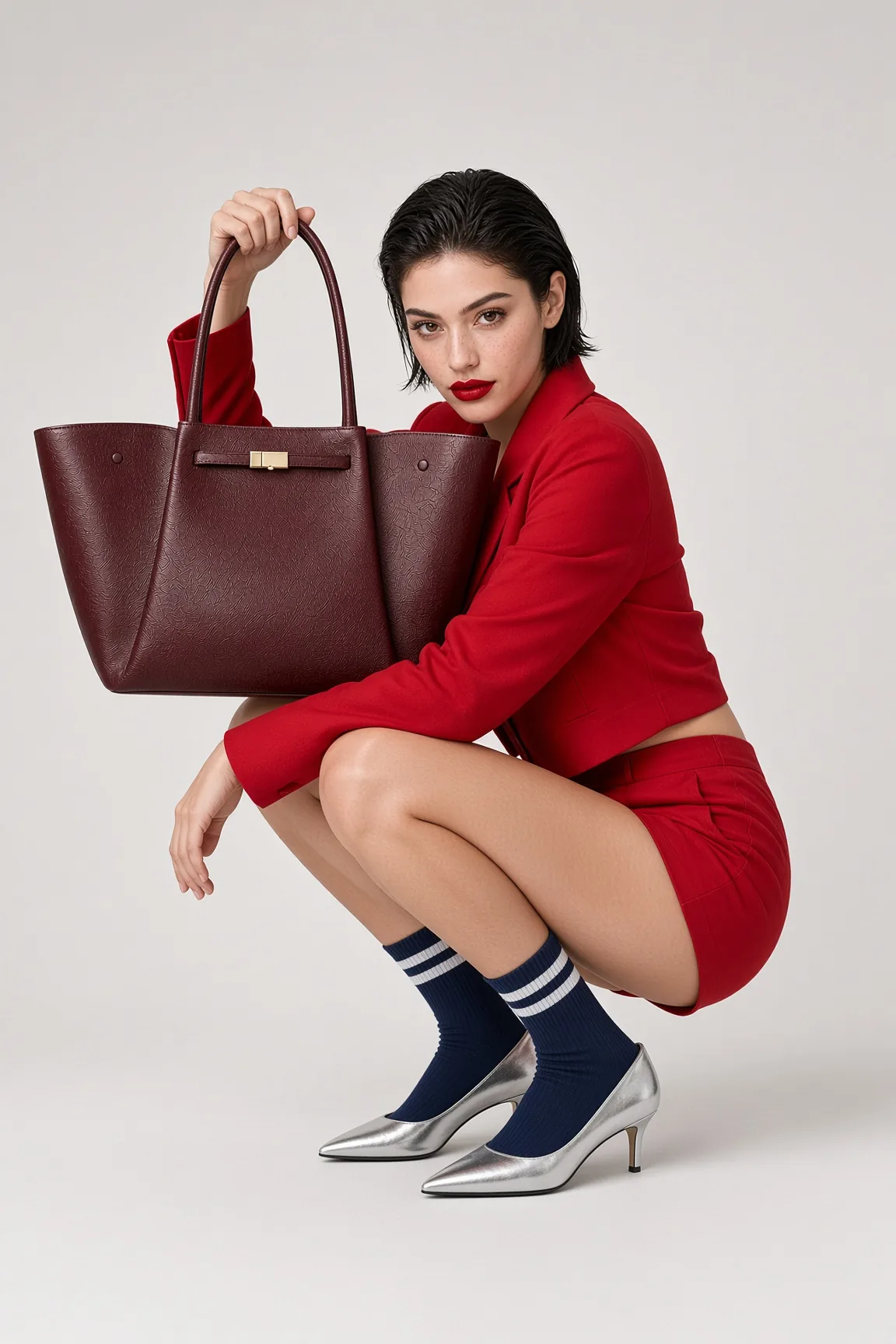 Burgundy Tote Raised Red Crouch Studio