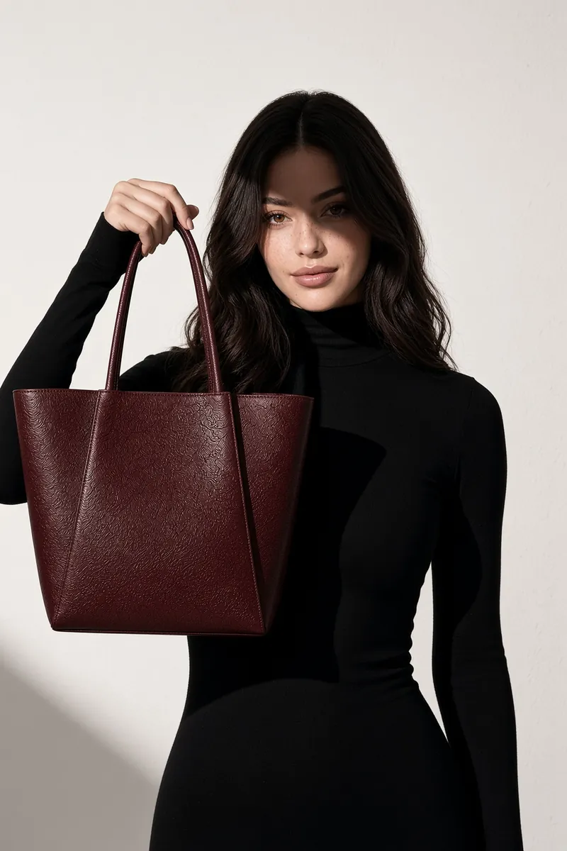 Burgundy Tote Shadow Portrait Editorial