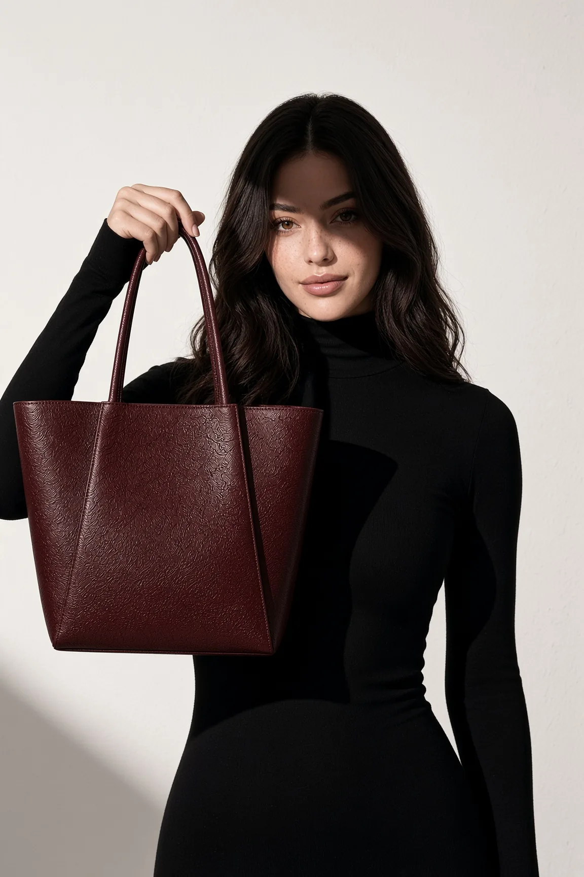 Burgundy Tote Shadow Portrait Editorial