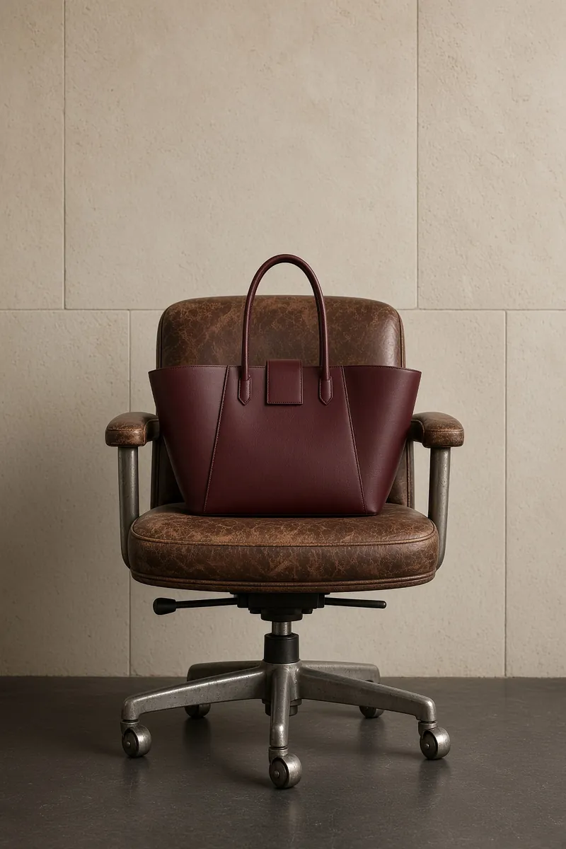 Bag Burgundy Tote On Vintage Office Chair