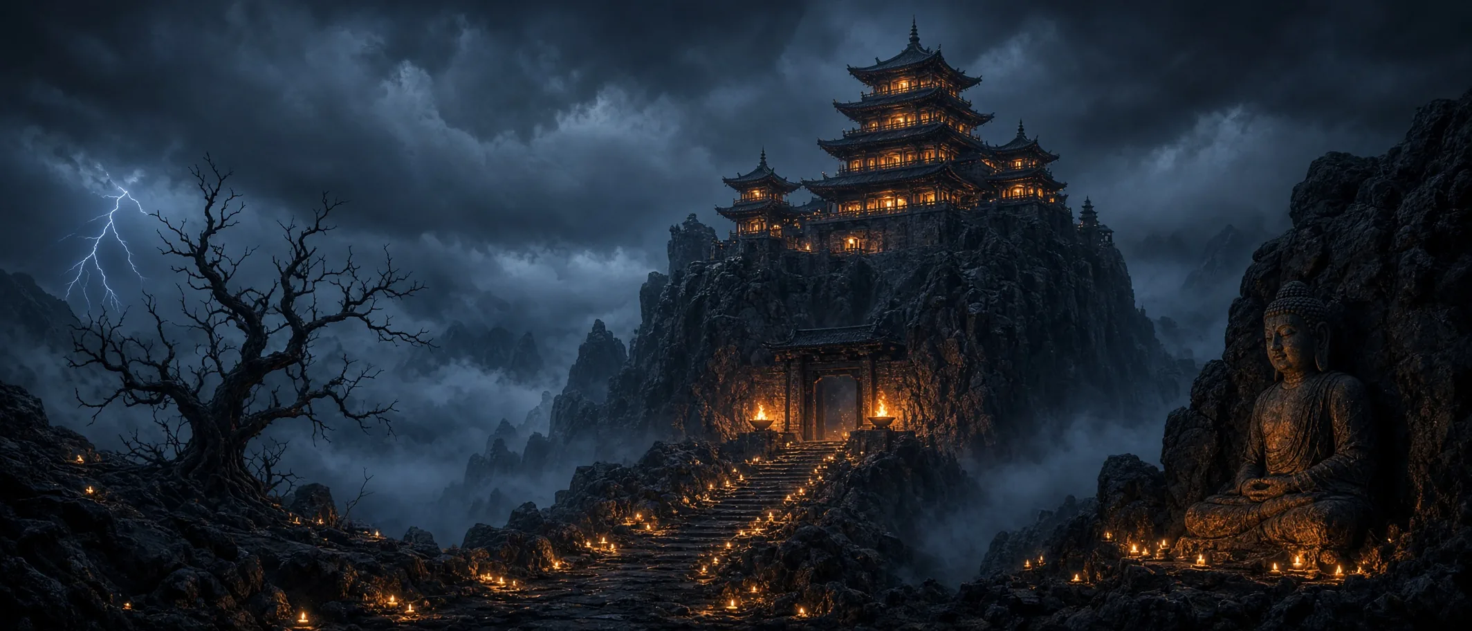 Candle Path Climbs The Storm Pagoda