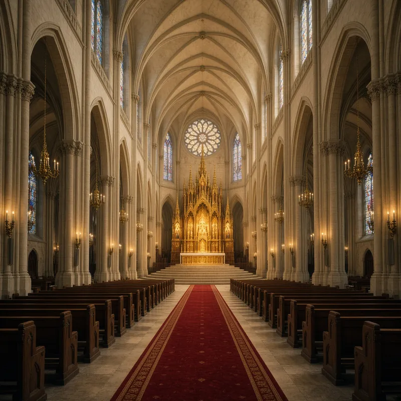 Cathedral Nave Leads Golden Altar