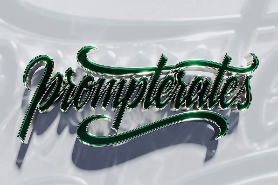 Logo Emerald Chrome Script 3D Type Studio