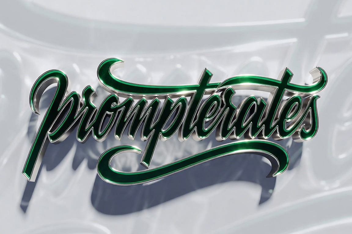 Logo Emerald Chrome Script 3D Type Studio