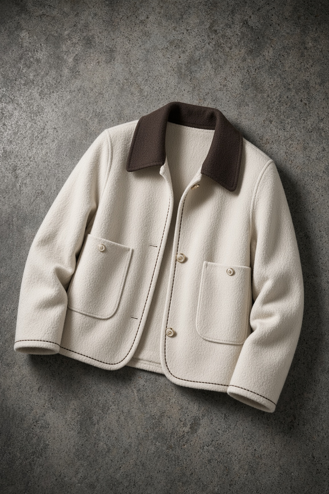 Jacket Cream Collar Concrete Flat Lay