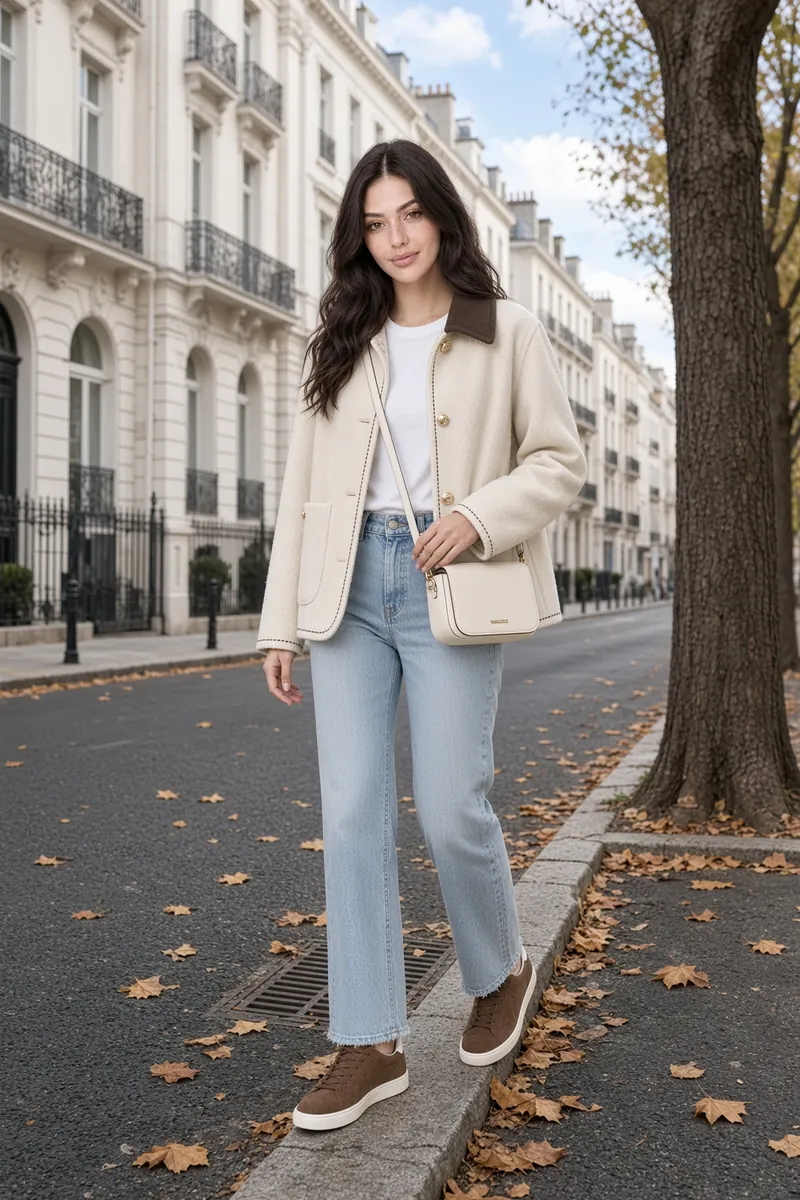 Jacket Cream Collar Curb Street Photoshoot