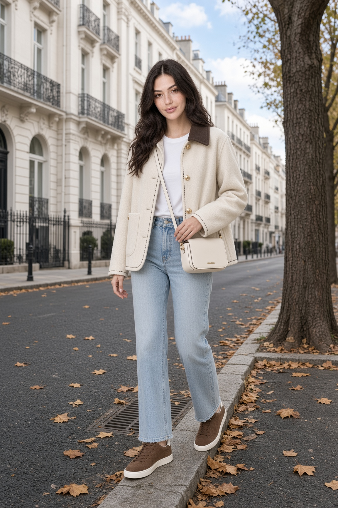 Jacket Cream Collar Curb Street Photoshoot