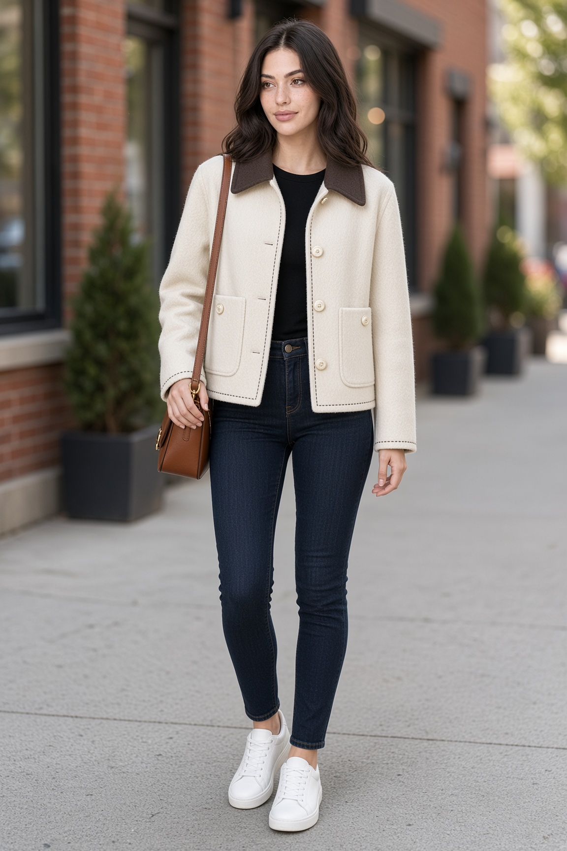 Jacket Cream Collar Sidewalk White Sneaker Casual