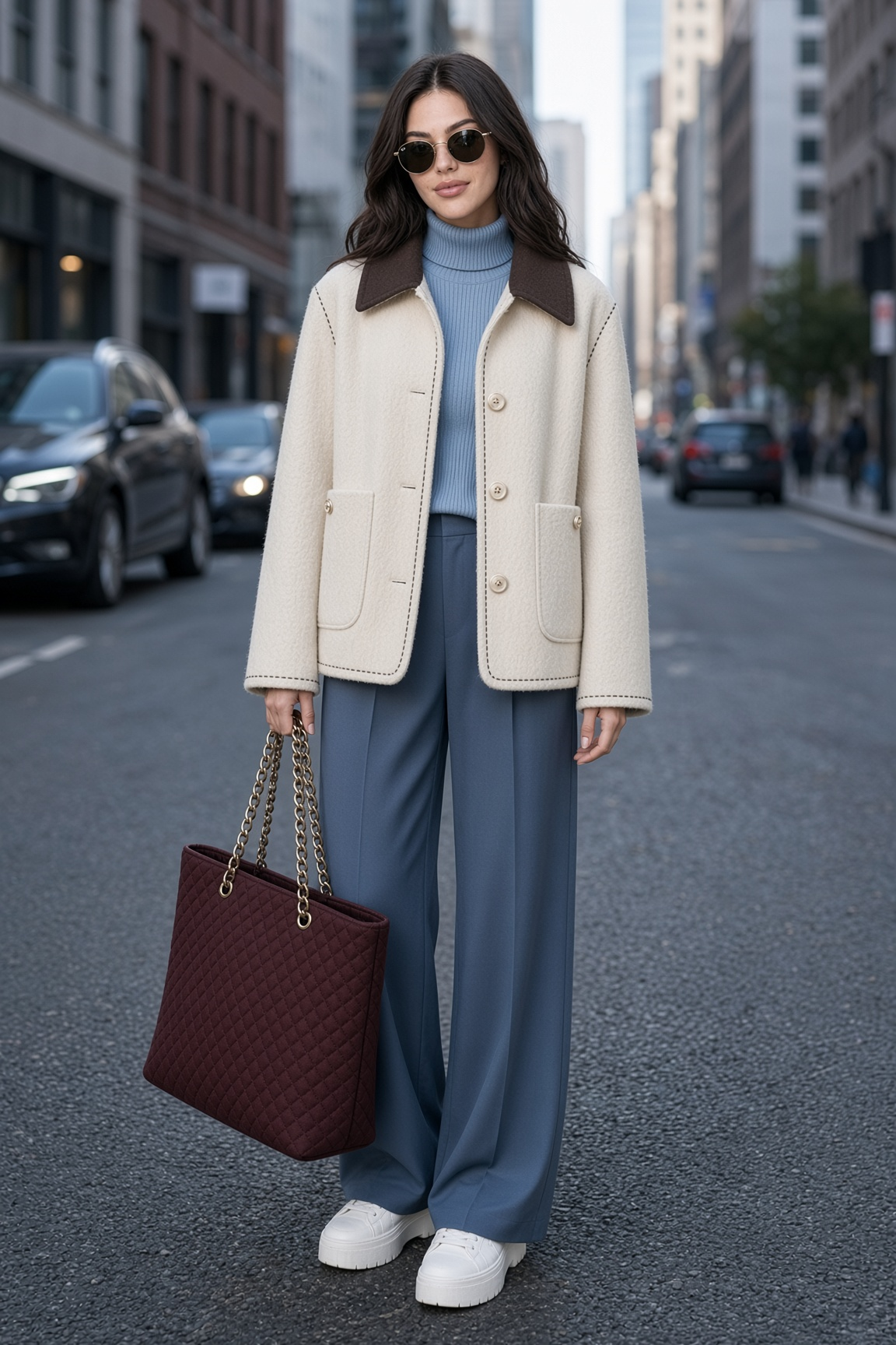 Jacket Cream Collar Urban Street Full Length
