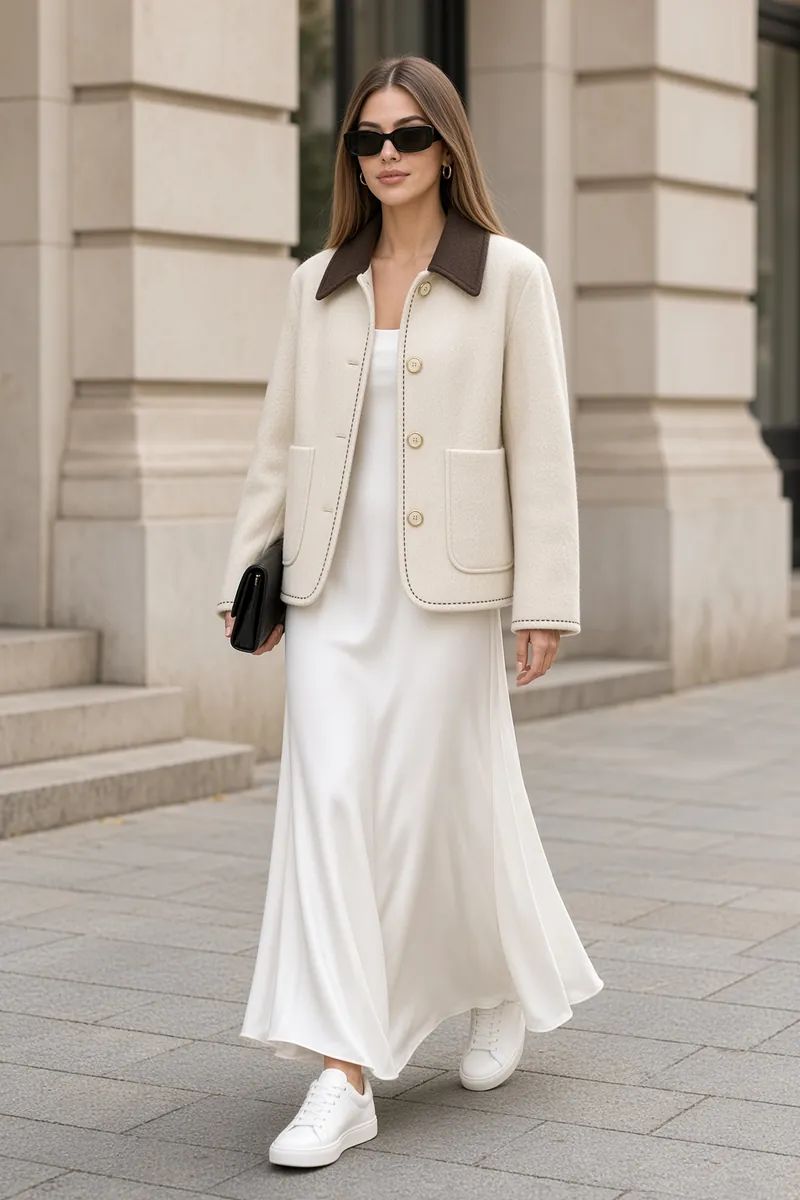 Jacket Cream Collar White Dress Street Walk